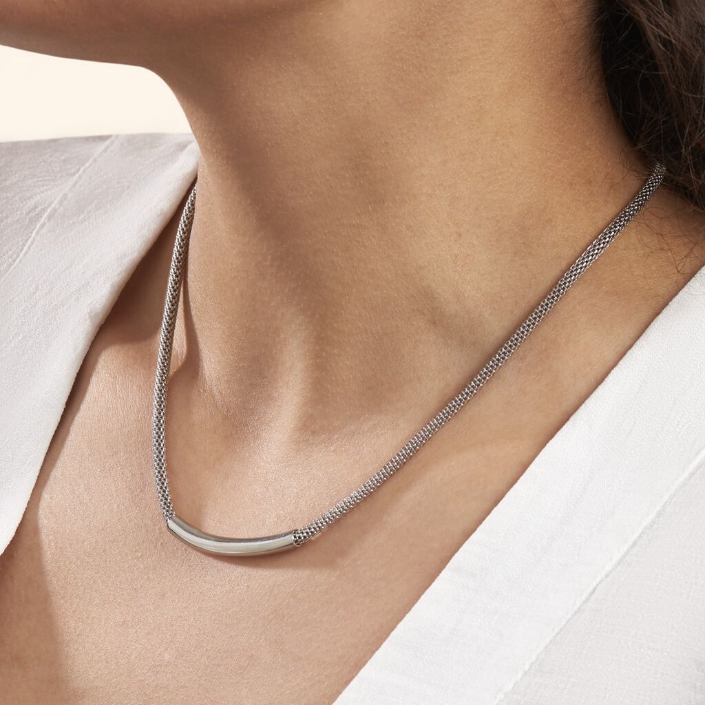 Collier Amadeo Maille Popcorn Acier Blanc