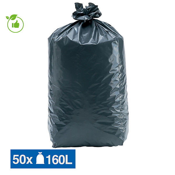Sacs poubelle déchets lourds Tradition qualité super épaisse gris 160 L, lot de 50