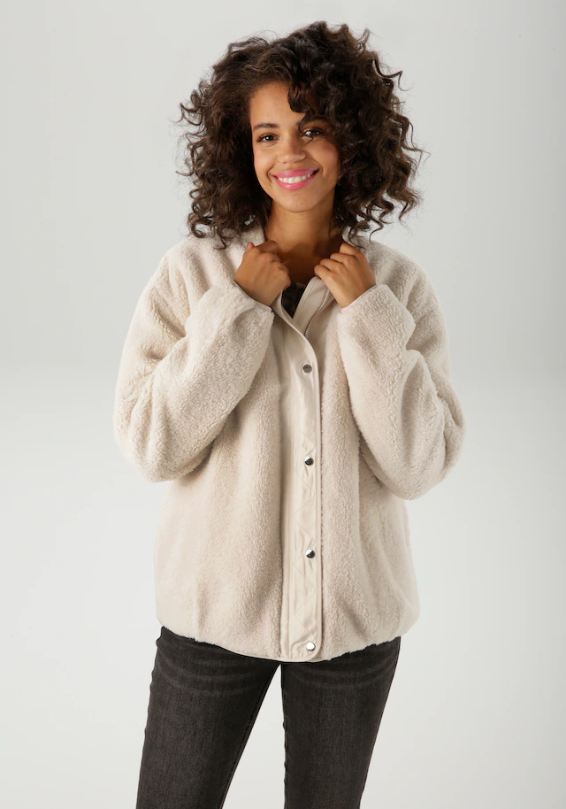 Aniston CASUAL Wendejacke aus kuscheligem Teddy-Plüsch und glattem Webstoff - NEUE KOLLEKTION