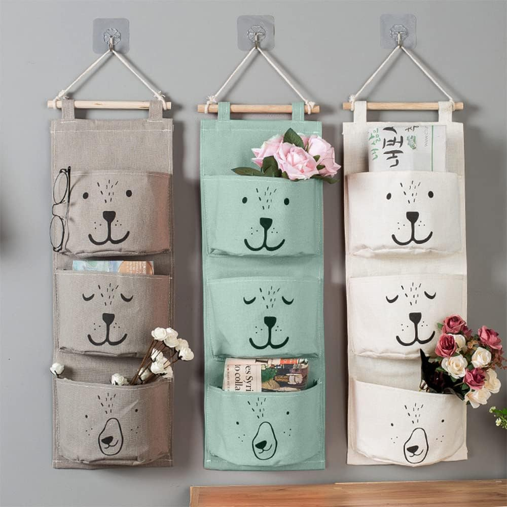 (22x60cm) Spielzeug Wand Organizer Kinderzimmer Stofftier Fächer - Weiss