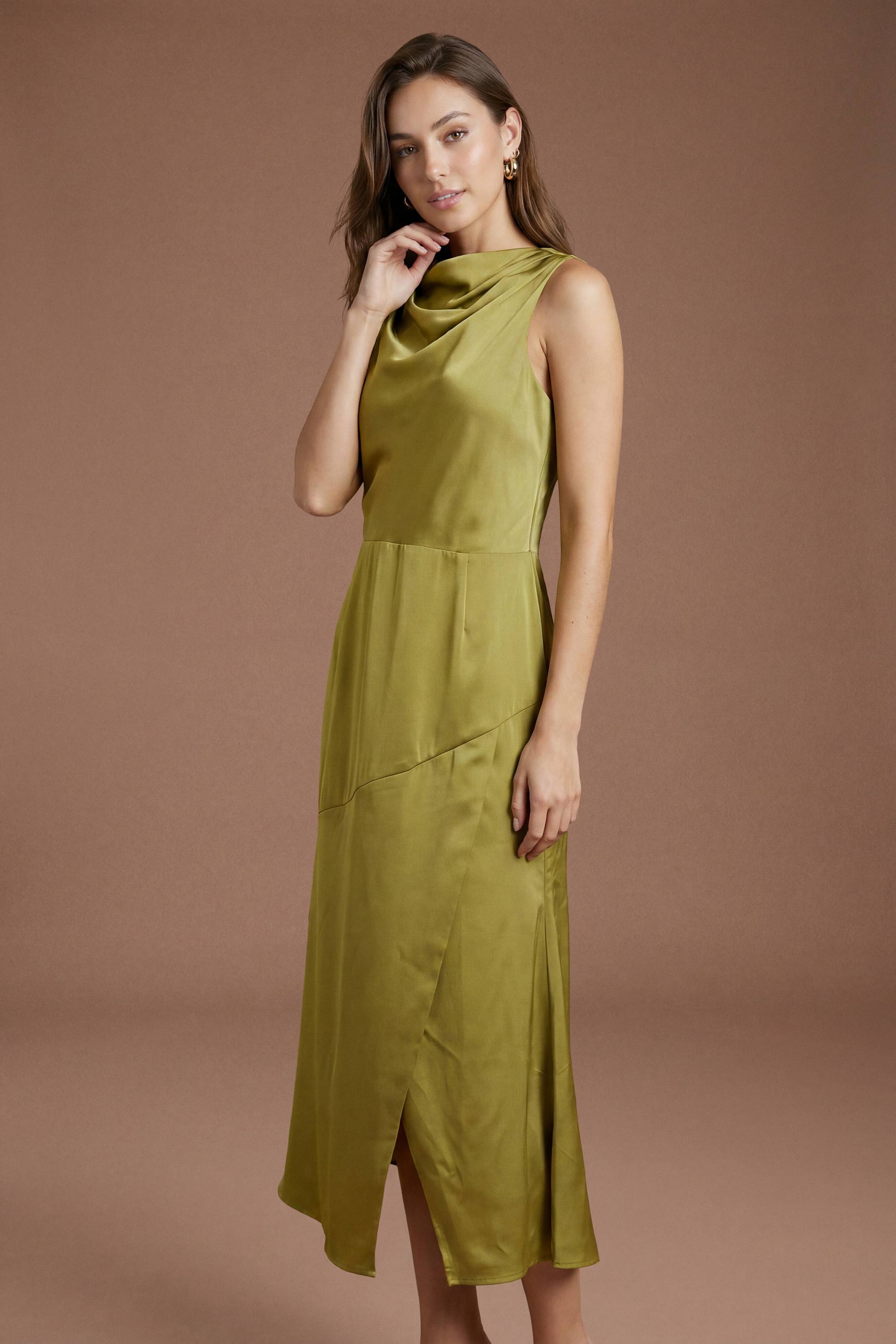 Coast Robe Midi En Satin Sans Manches À Col Drapé