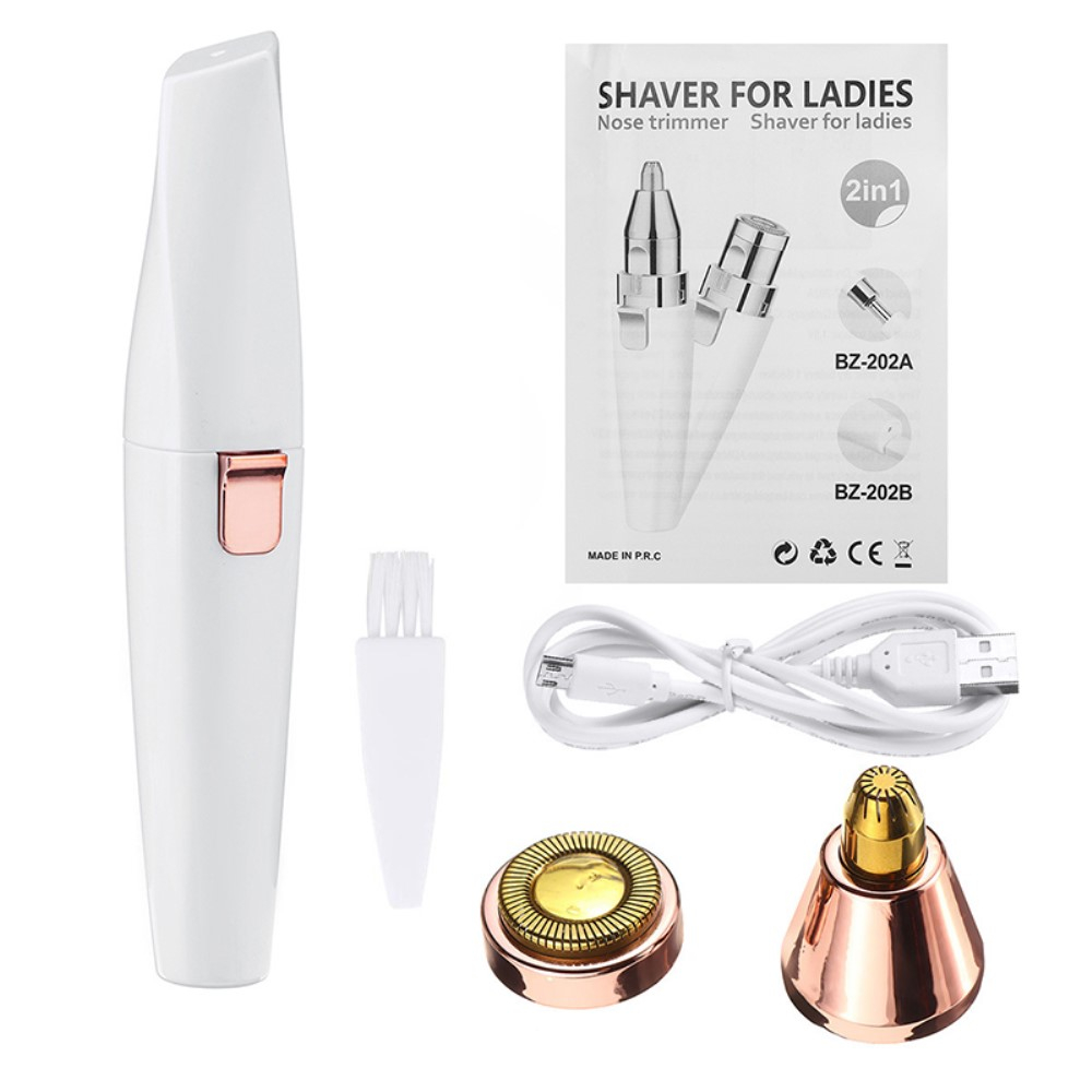 (3in1) Elektrischer Nasenhaar / Augenbrauen Trimmer Akku Gesichtshaar Rasierer - Weiss / Roségold