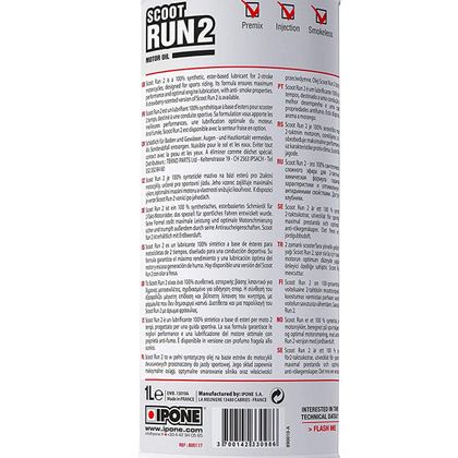 Huile moteur Ipone SCOOT RUN 2 100% synthése - 1 LITRE Universel