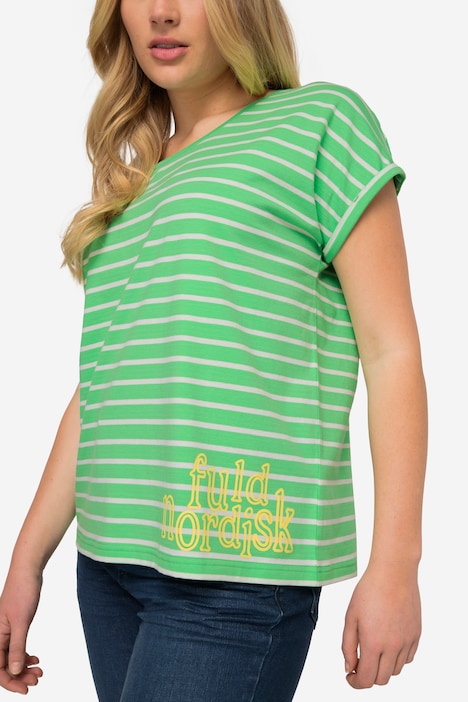 T-Shirt, oversized, Ringel, Rundhals, Halbarm