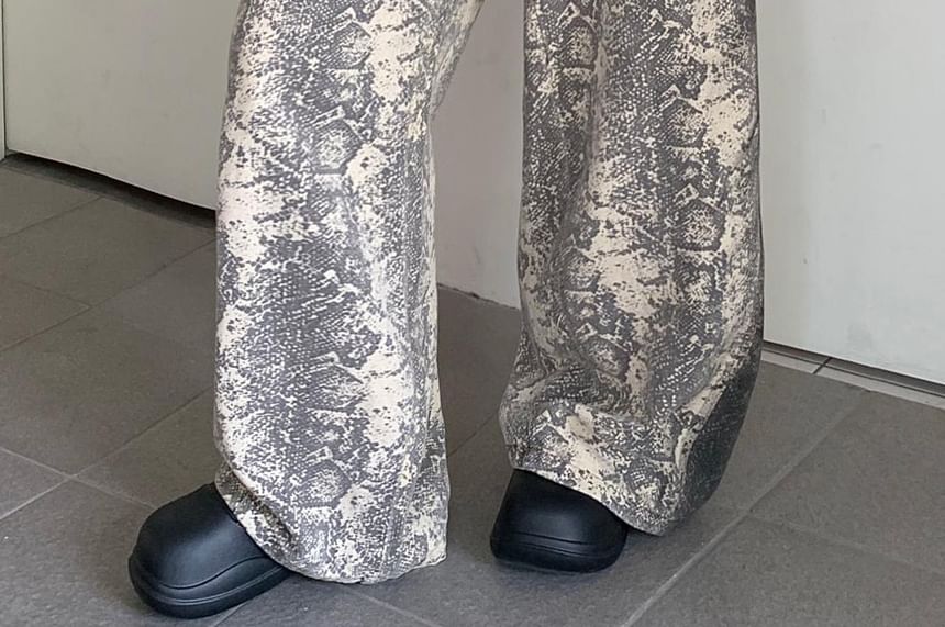 Chisan - Slangenprint Hoge Taille Wijde Pijpen Jeans