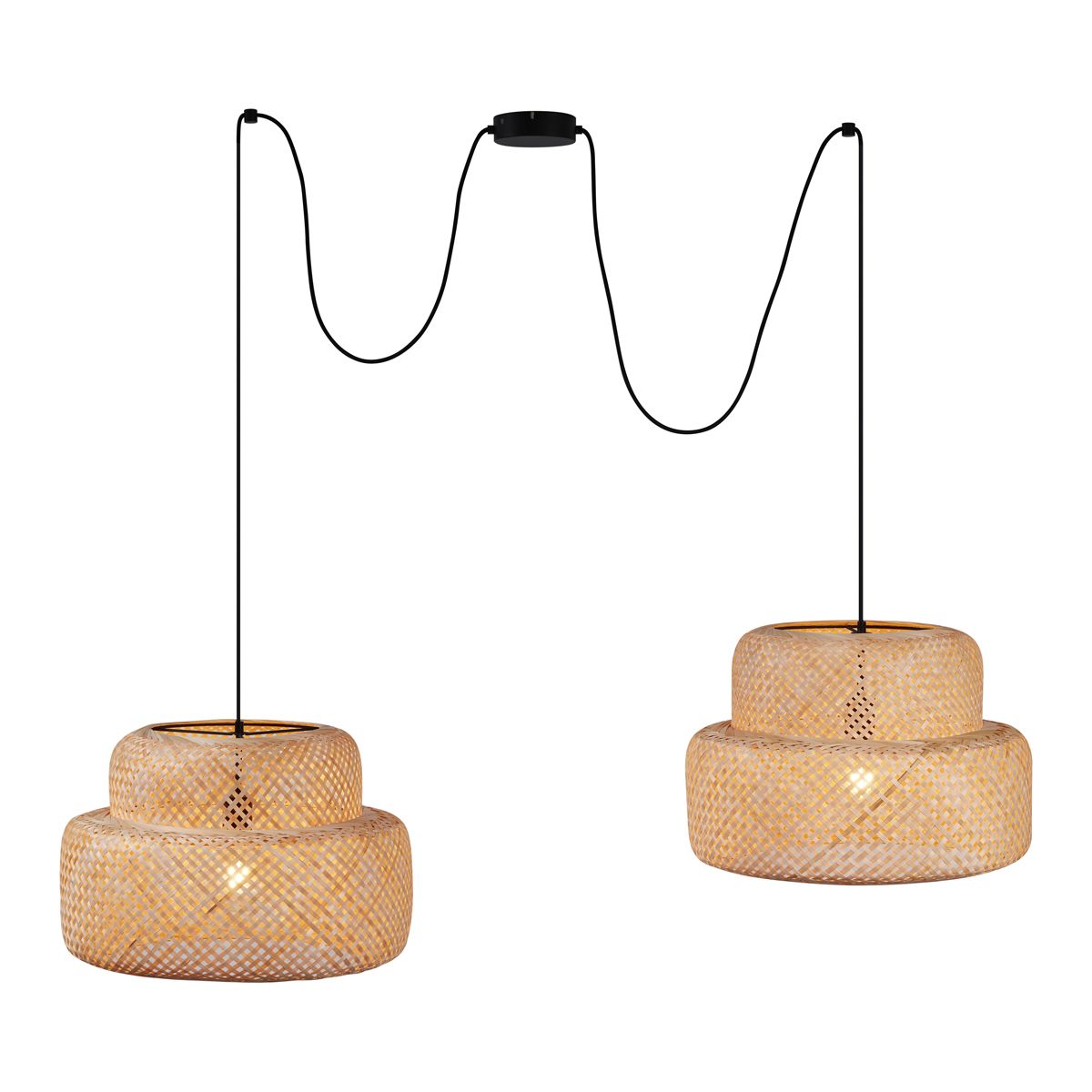 Japandi hanglamp zwart met bamboe 2-lichts - Kea