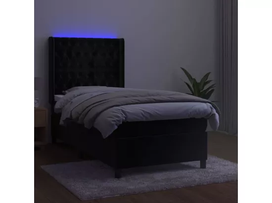 Sommier tapissier avec matelas et LED Noir 90x190 cm Velours