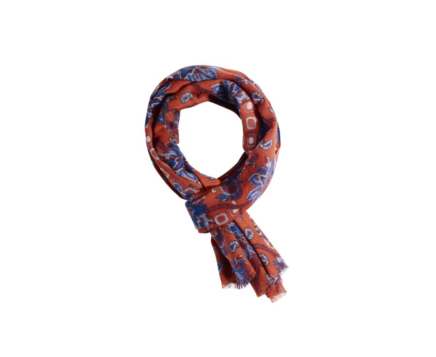 Écharpe Laine Orange motif Bleu