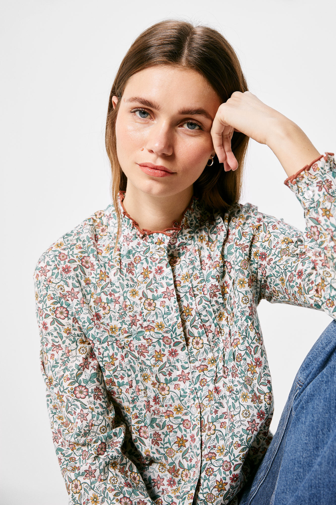 Blusa plissada de algodão - Marrom