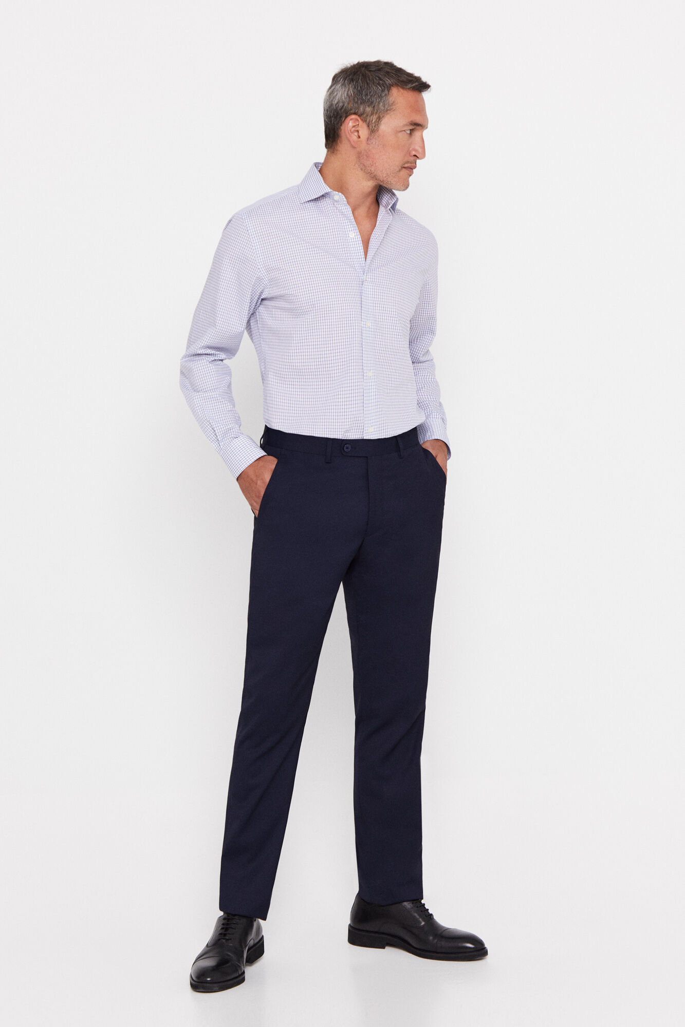 Camisa social xadrez de fácil passar, modelagem clássica - Azul