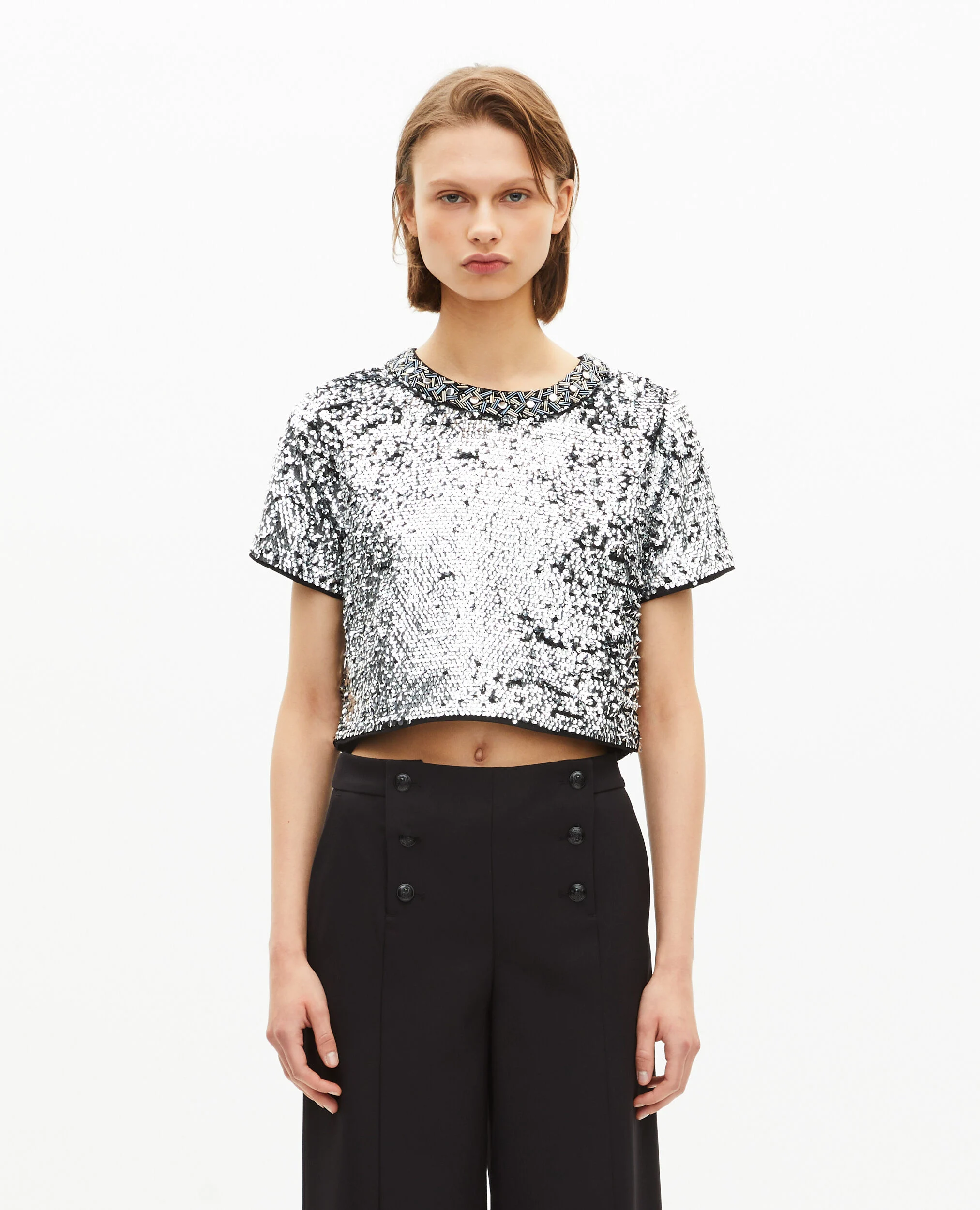 Top court en sequins silver