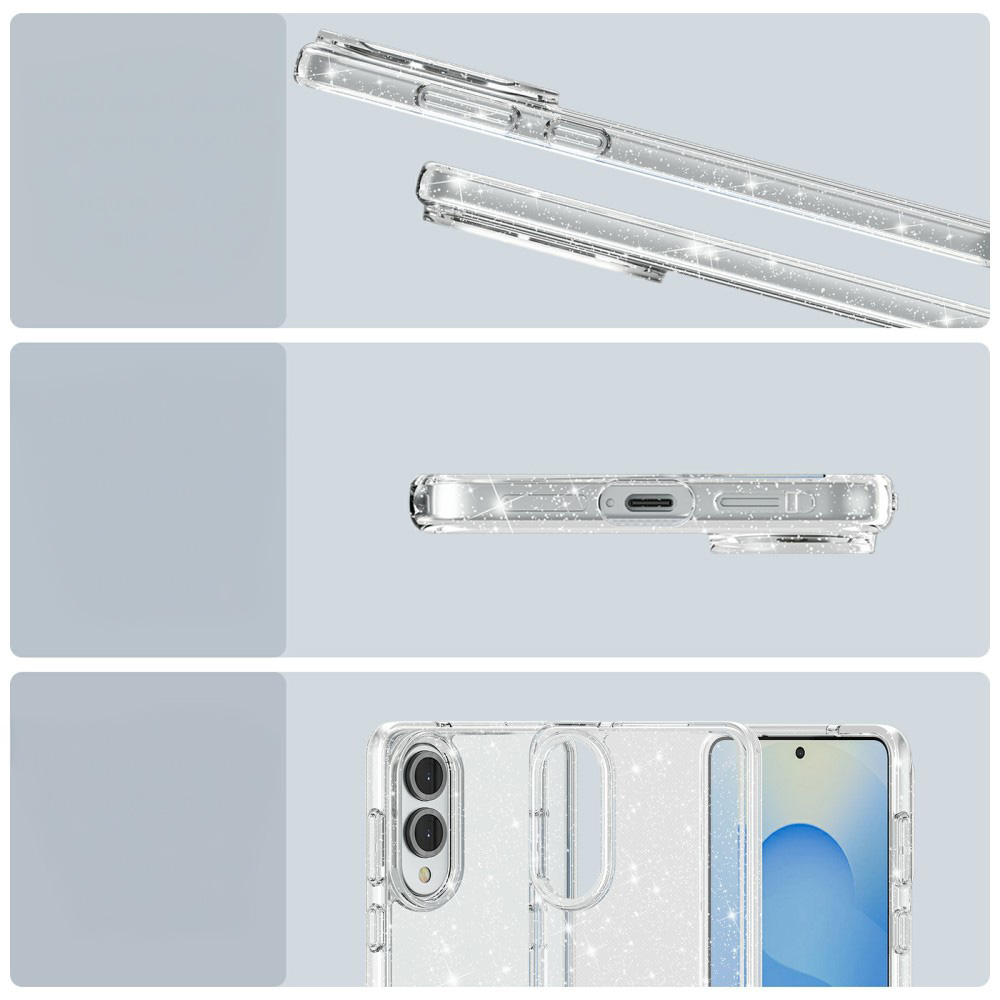 Samsung Galaxy S25 Edge Hybrid Hardcase Schutzhülle im Glitzer Design - Silber / Transparent
