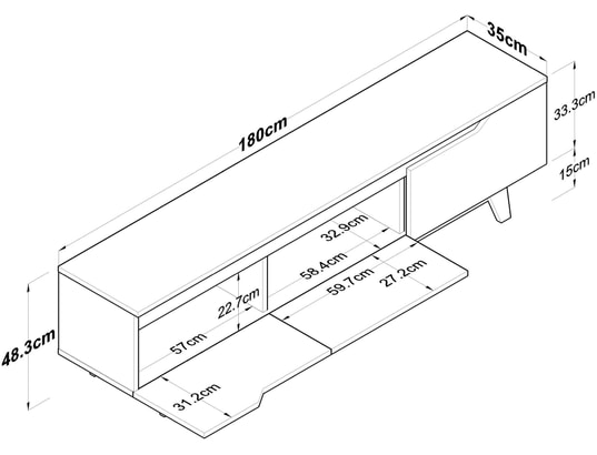 CONCEPT1 - Meuble TV D1 - 2472 Blanc, Noyer 180 x 48,6 x 35