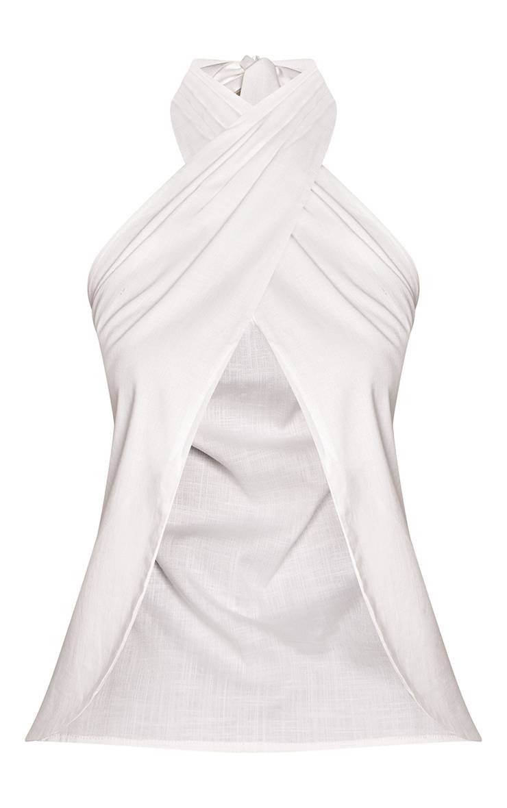 Blanc Top Petite À Col Licou Avec Dos Noué Et Tissage
