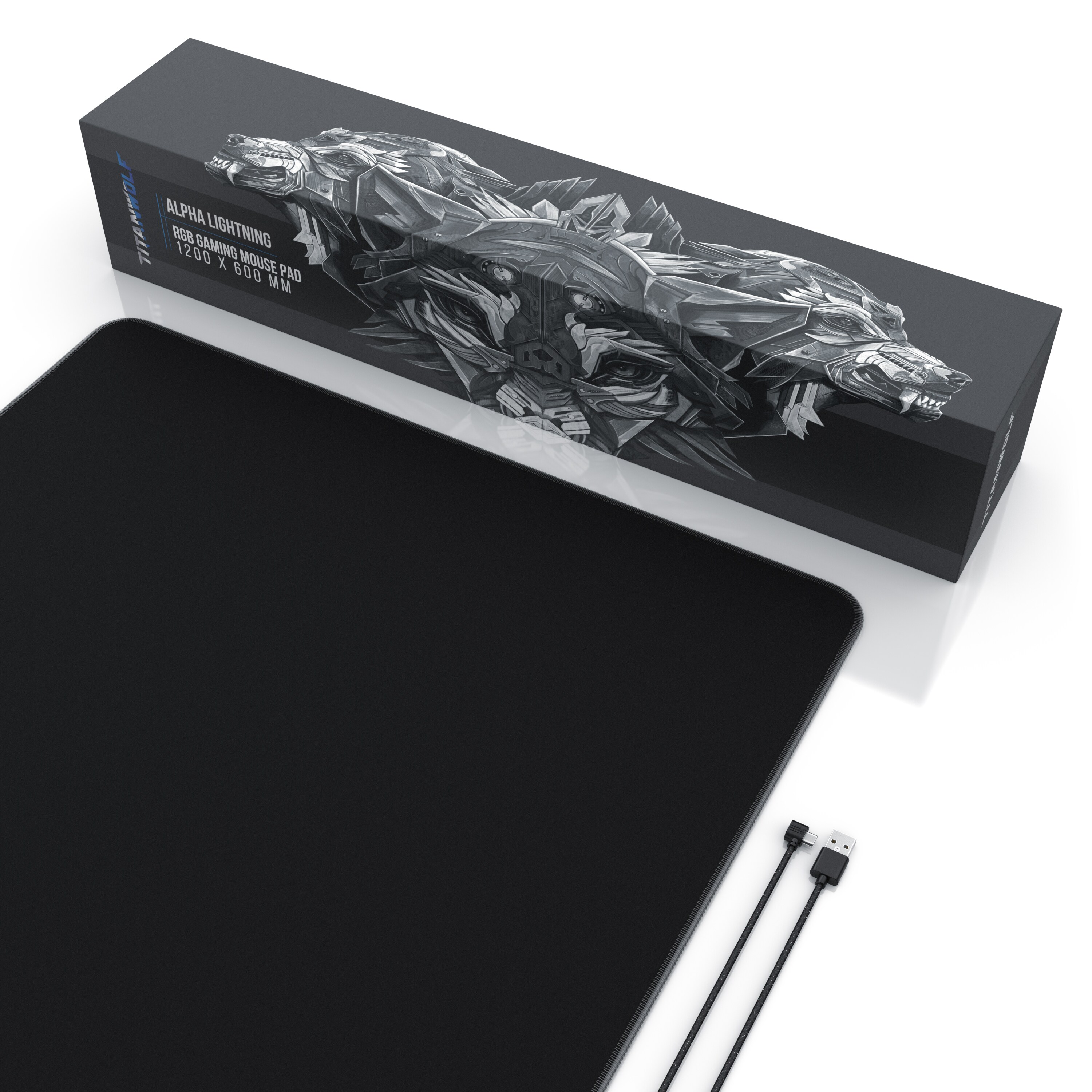 Titanwolf XXXL RGB Gaming Mauspad - 1200 x 600 mm - Mousepad - LED Multi Color - 7 LED Farben Plus 4 Effektmodi - für Präzision und Geschwindigkeit