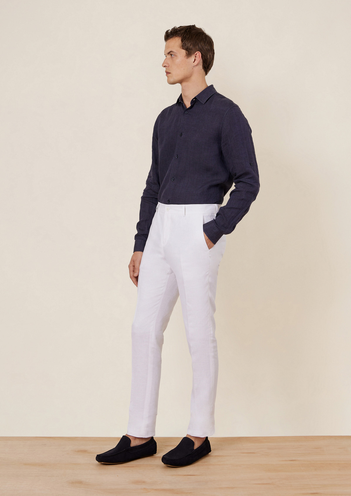 Pantalon coordonnable Slim en lin uni blanc