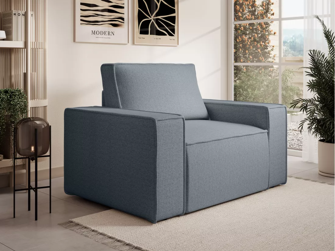 Fauteuil en tissu texturé bleu AMELIA