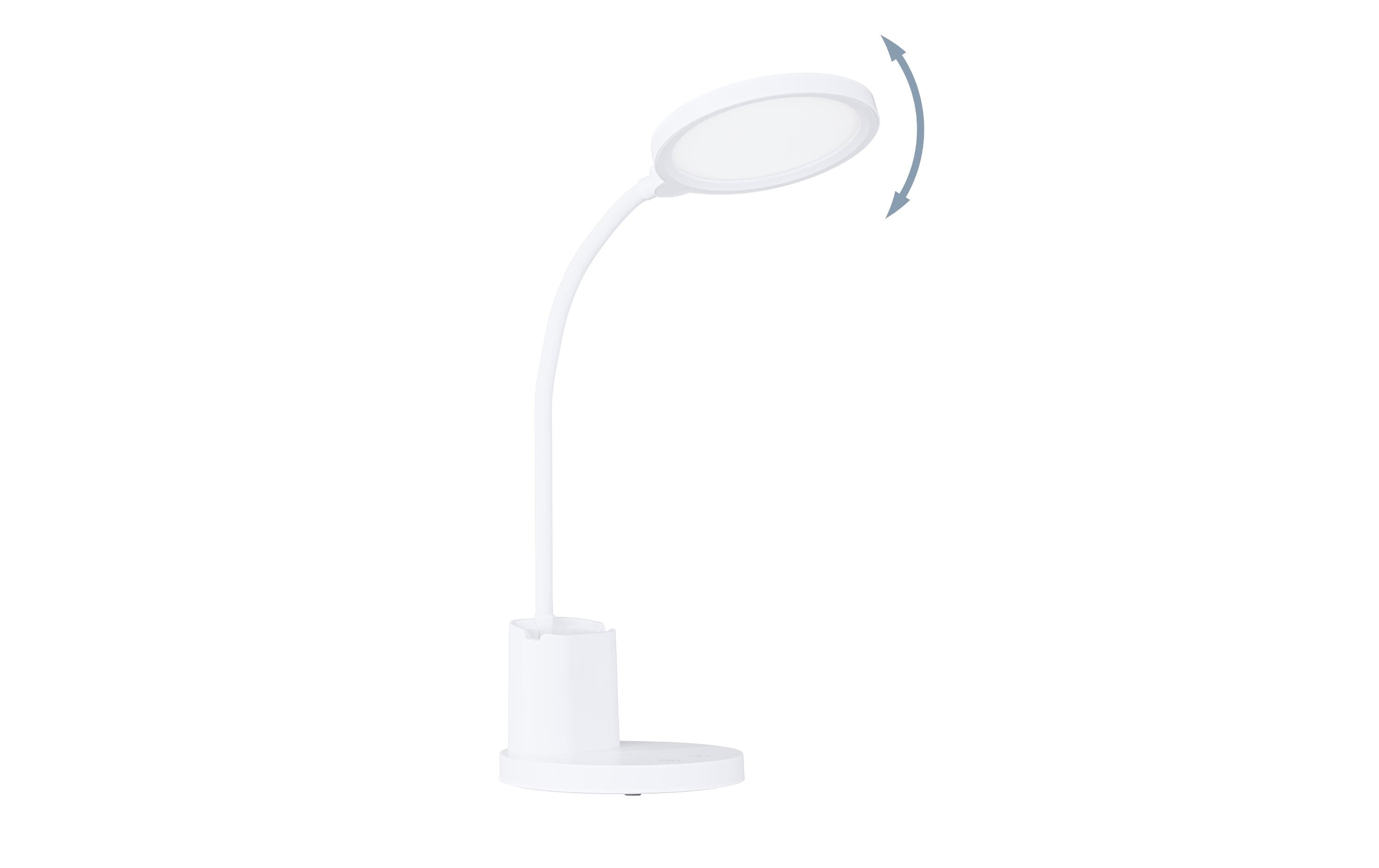 Tischleuchte BROLINI LED 2.1W 2700-6500K WeissModerne LED-Akkutischleuchte mit flexiblem Hals und Stifthalter für Büro und Homeoffice