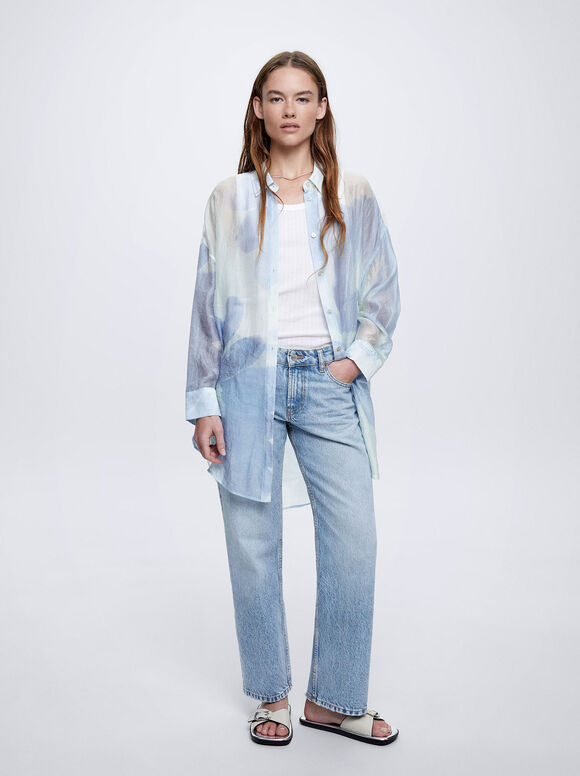 Camisa de liocel estampada - Azul
