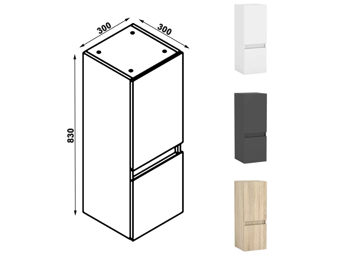 Meuble Salle de Bain 100cm Anthracite avec colonne et vasque ceramique, Aica