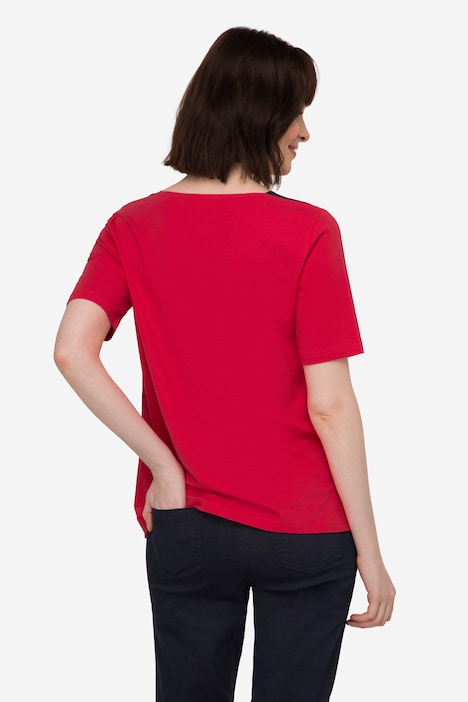 T-Shirt, U-Boot-Ausschnitt mit seitlichen Einsätzen, Halbarm