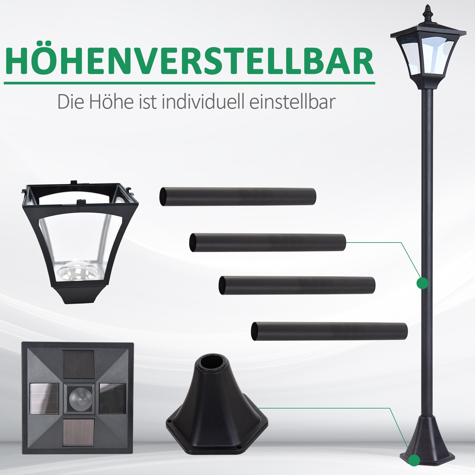 Outsunny Solar Laterne schwarz 15 x 15 x 120 cm (LxBxH)