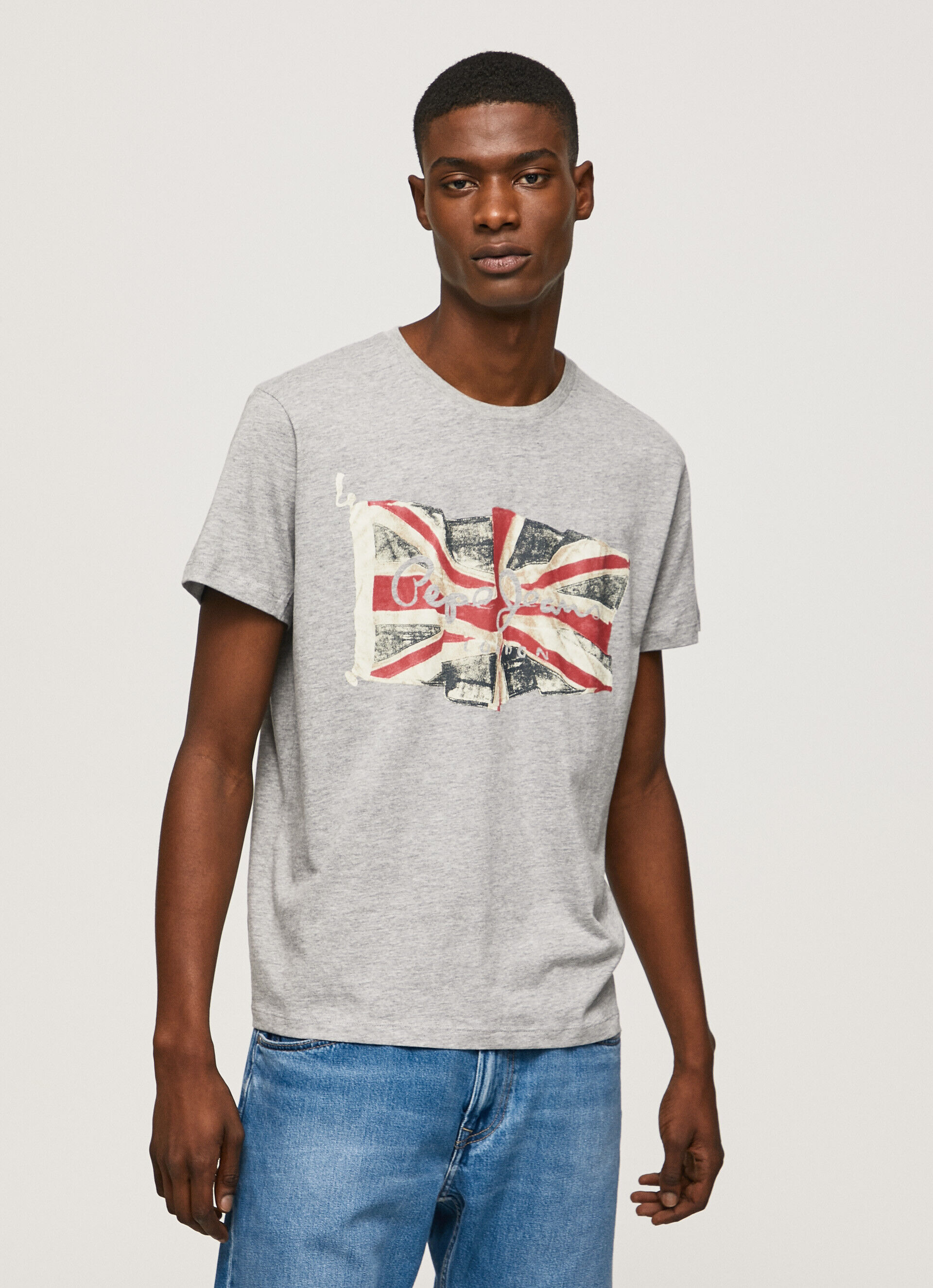 Camiseta de algodão com logotipo estampado - cinza mesclado