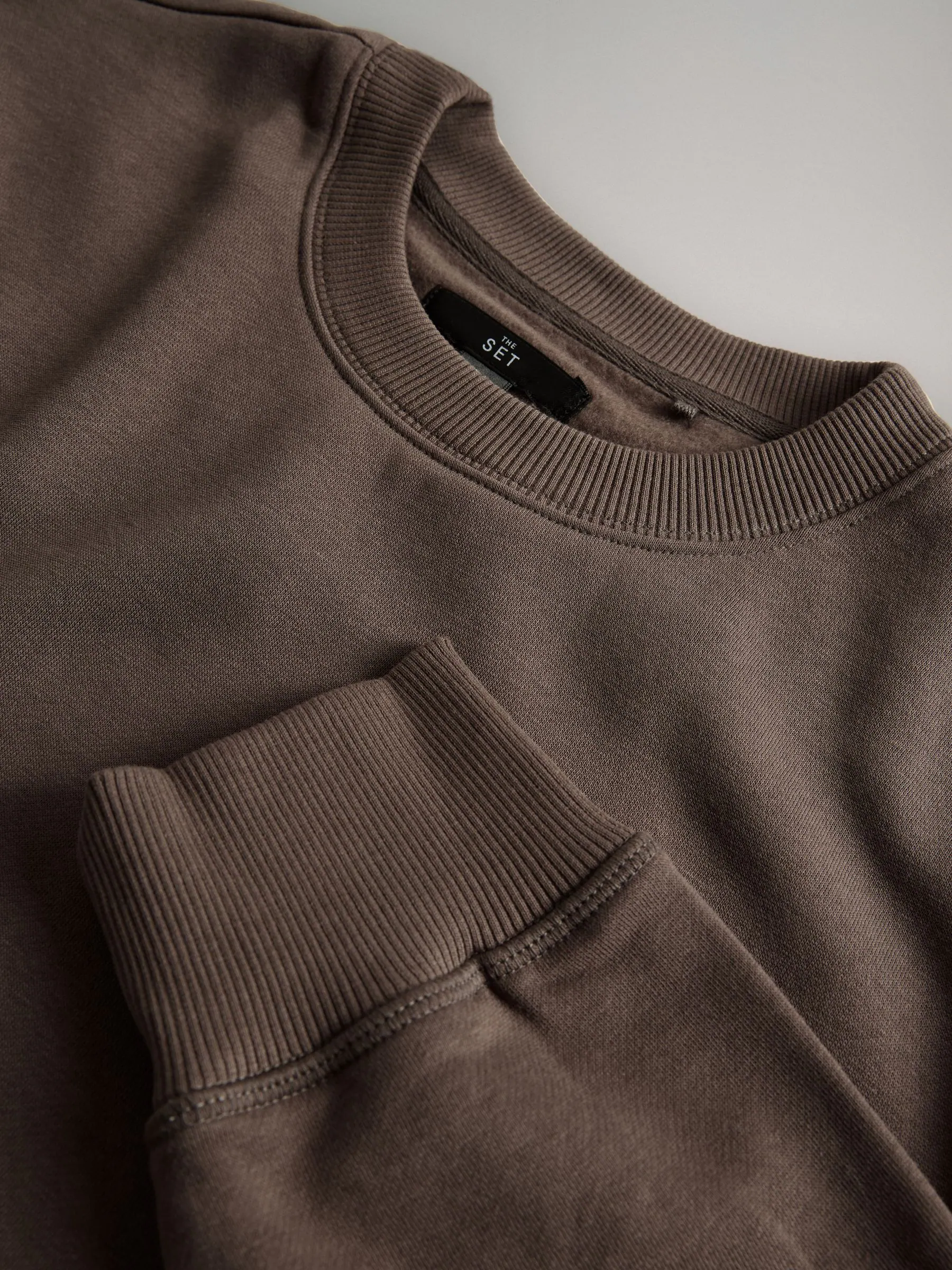 Zwart/bruin - Verpakking van 3 - The Set Crew Neck Relaxed Fit Sweat Top