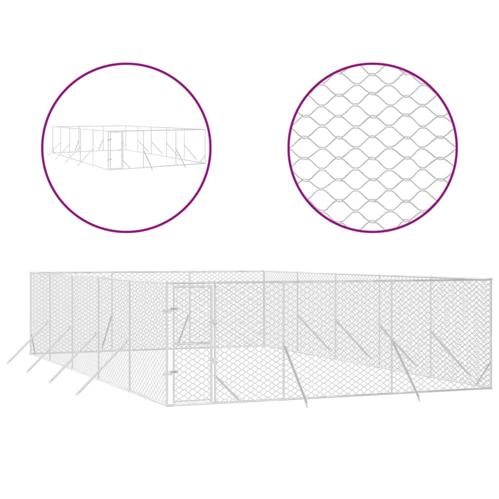 Canil externo para cães vidaXL, aço galvanizado, prata, 2x10x2 m