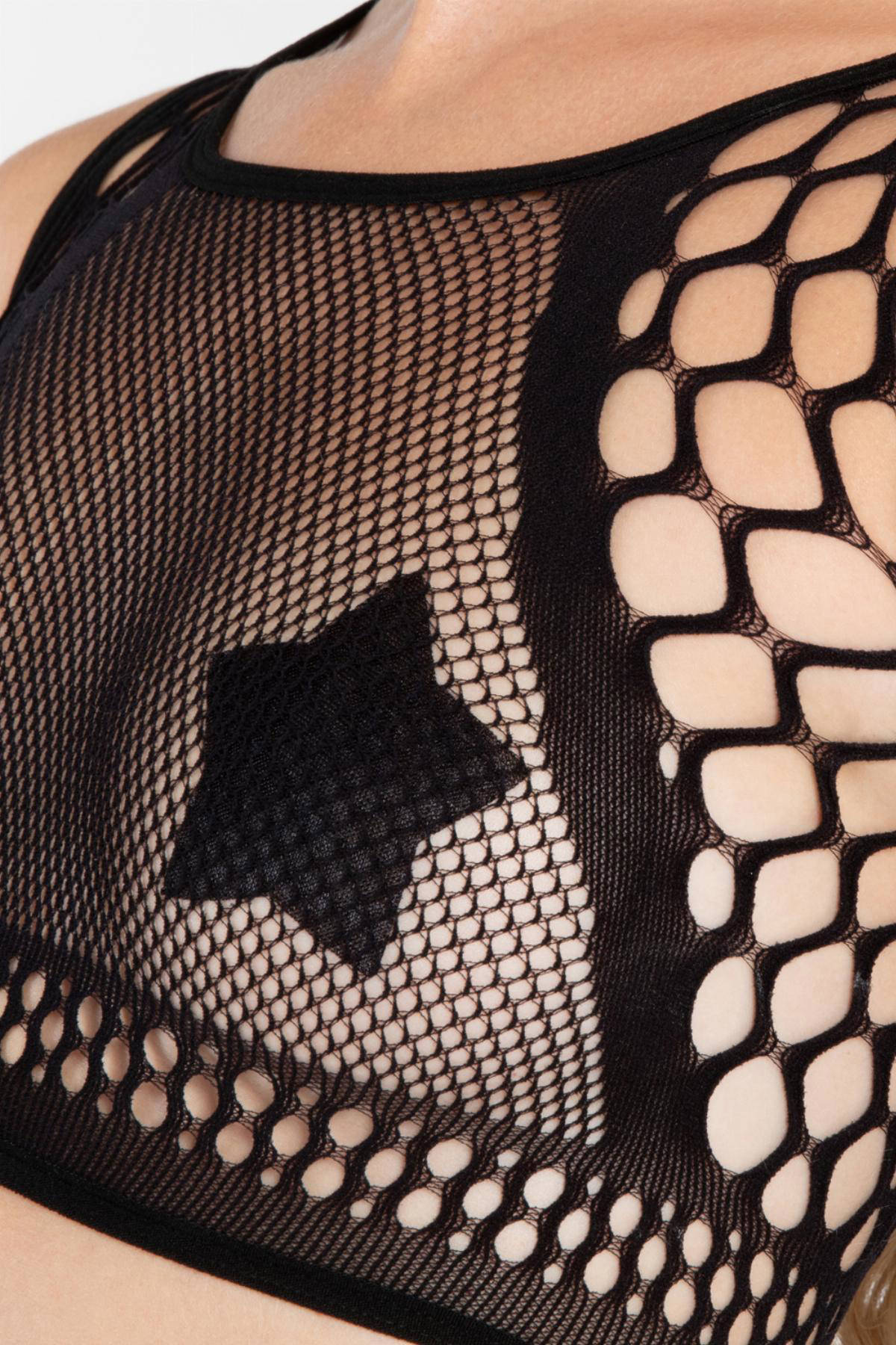 Christine le Duc fishnet crop top met slip Lora zwart