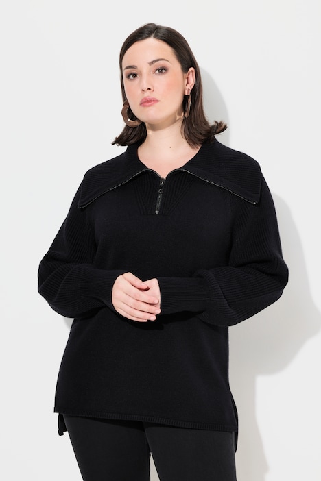 Troyer, gerippter Stehkragen, Zipper, Raglan-Langarm
