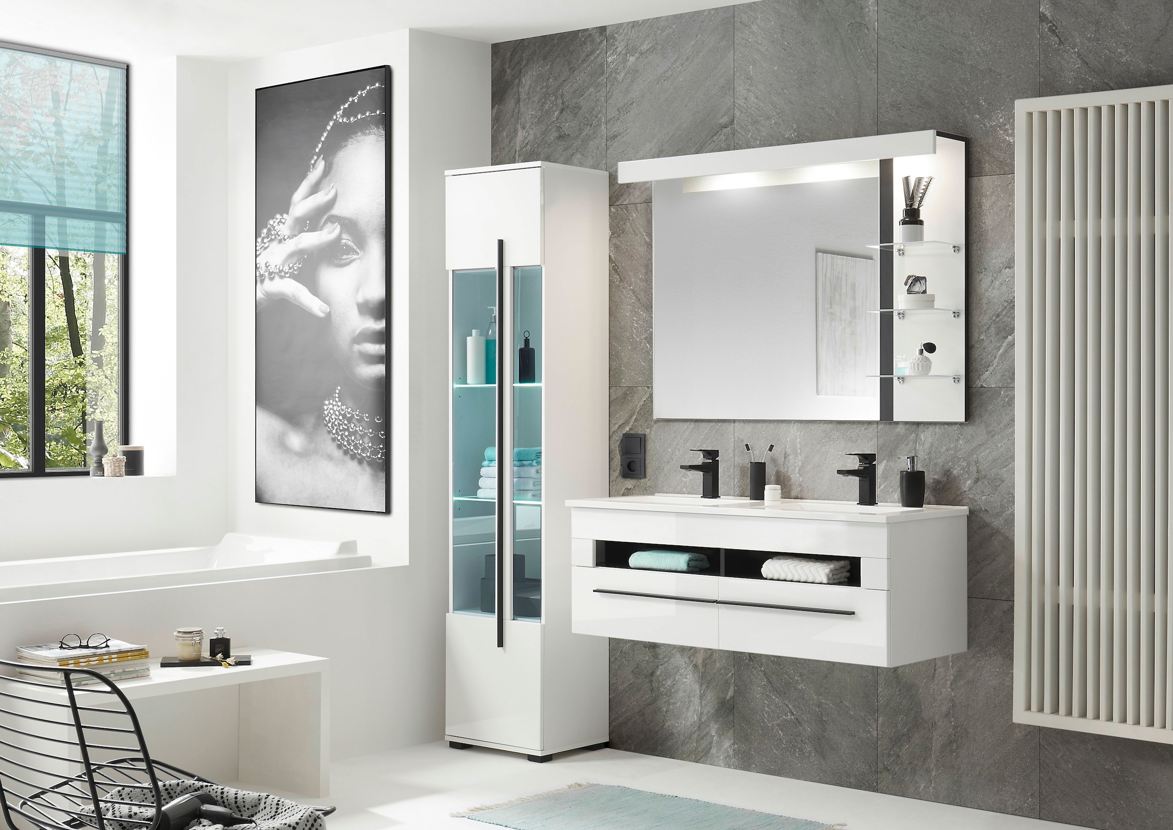INOSIGN Waschtisch »Cantara, Waschtisch inkl. Waschbecken, modernes Design« mit schwarzen Griffen, ausreichend Stauraum