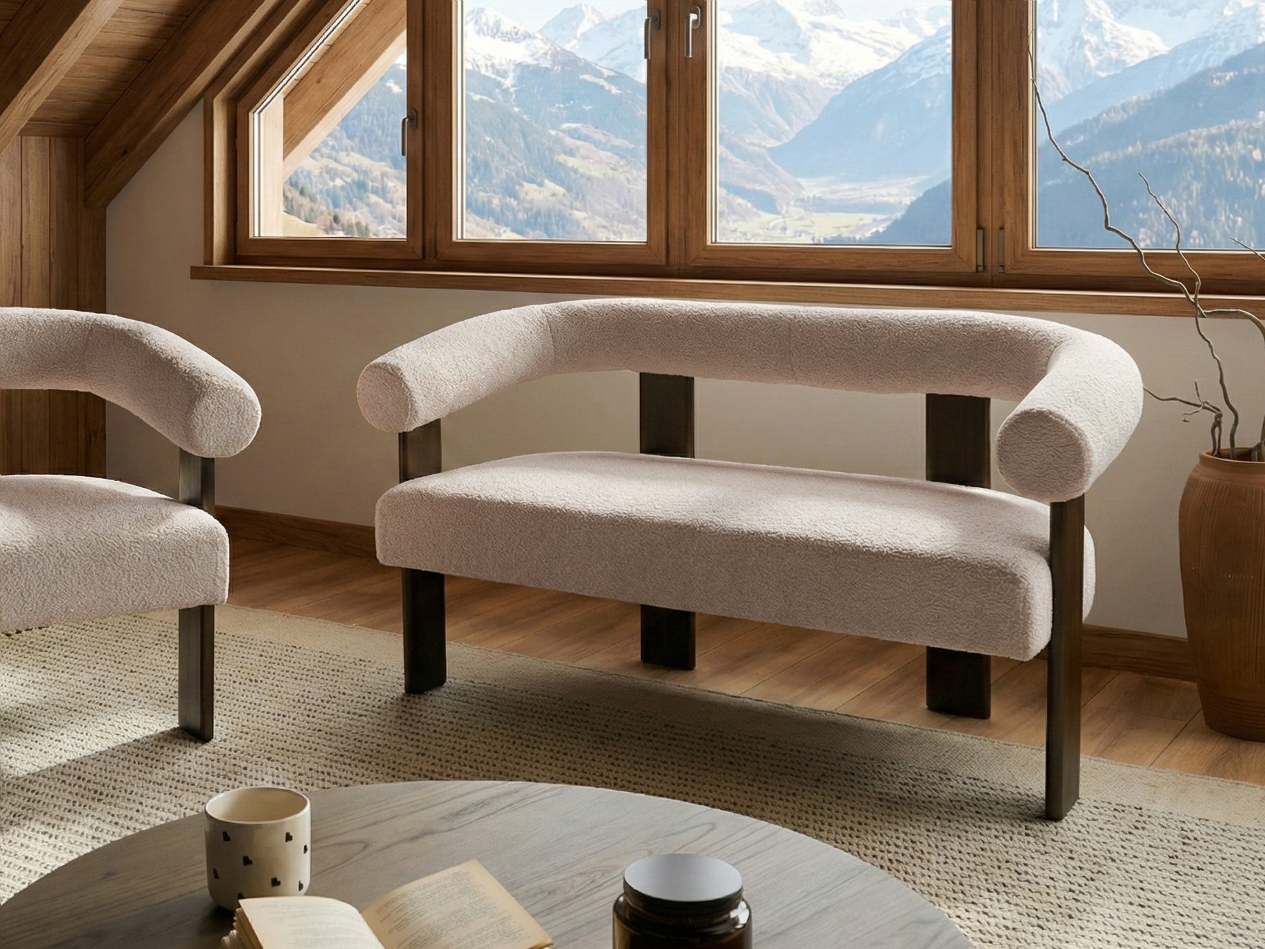 Bankenset ILBRO Bouclé Donkerbruin/beige