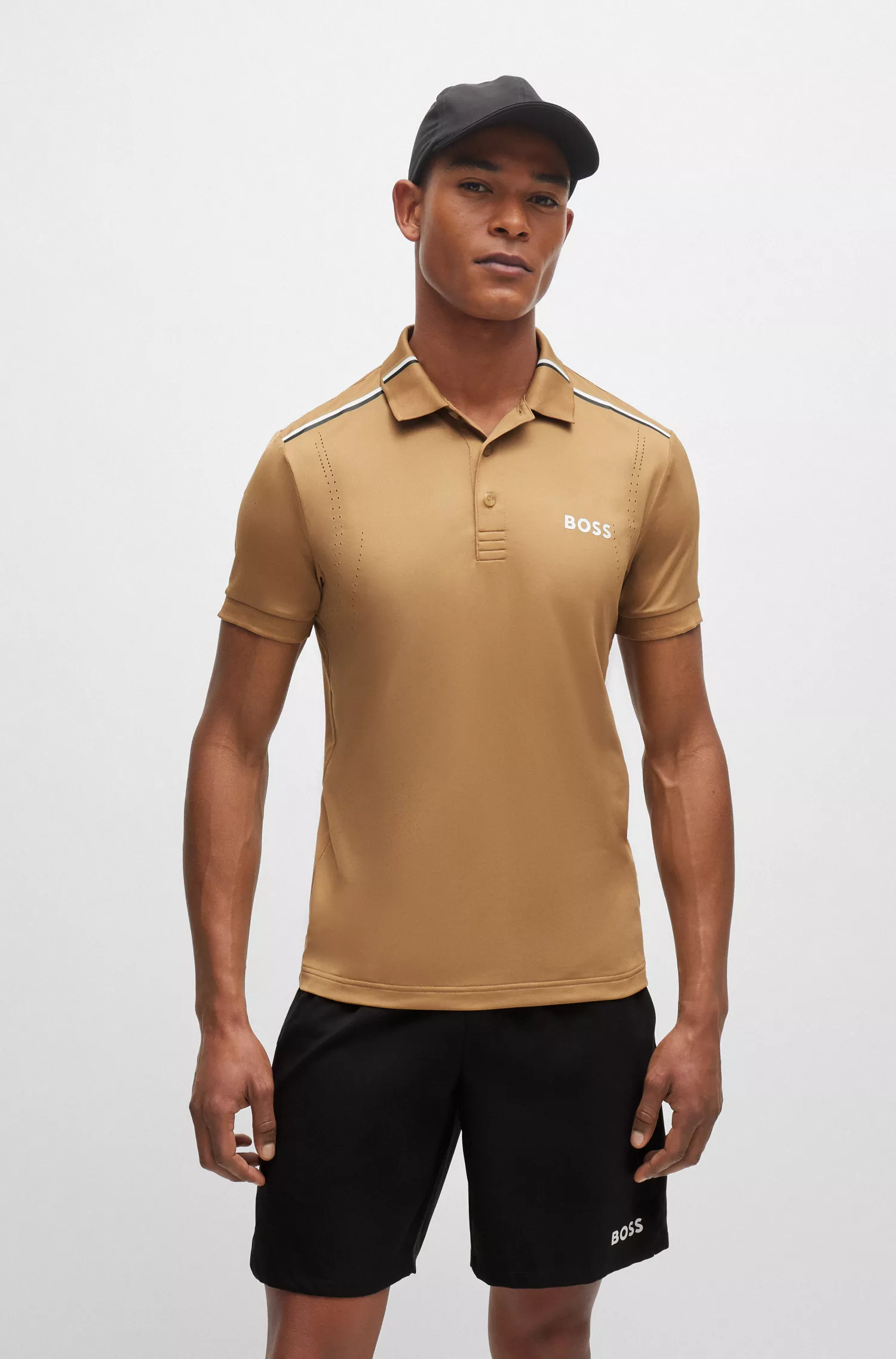 Camisa polo slim fit BOSS Green-BOSS x Matteo Berrettini com listras características.