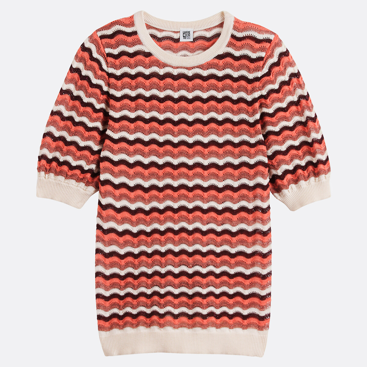 COLEÇÕES LA REDOUTE<br>Suéter com gola redonda e mangas bufantes, em crochê