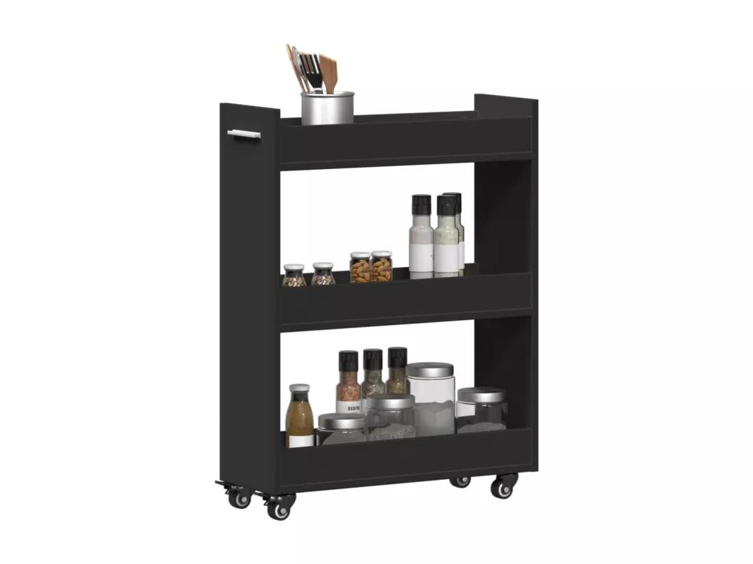 Armoire avec roues noir 60x22x79 cm bois d'ingénierie