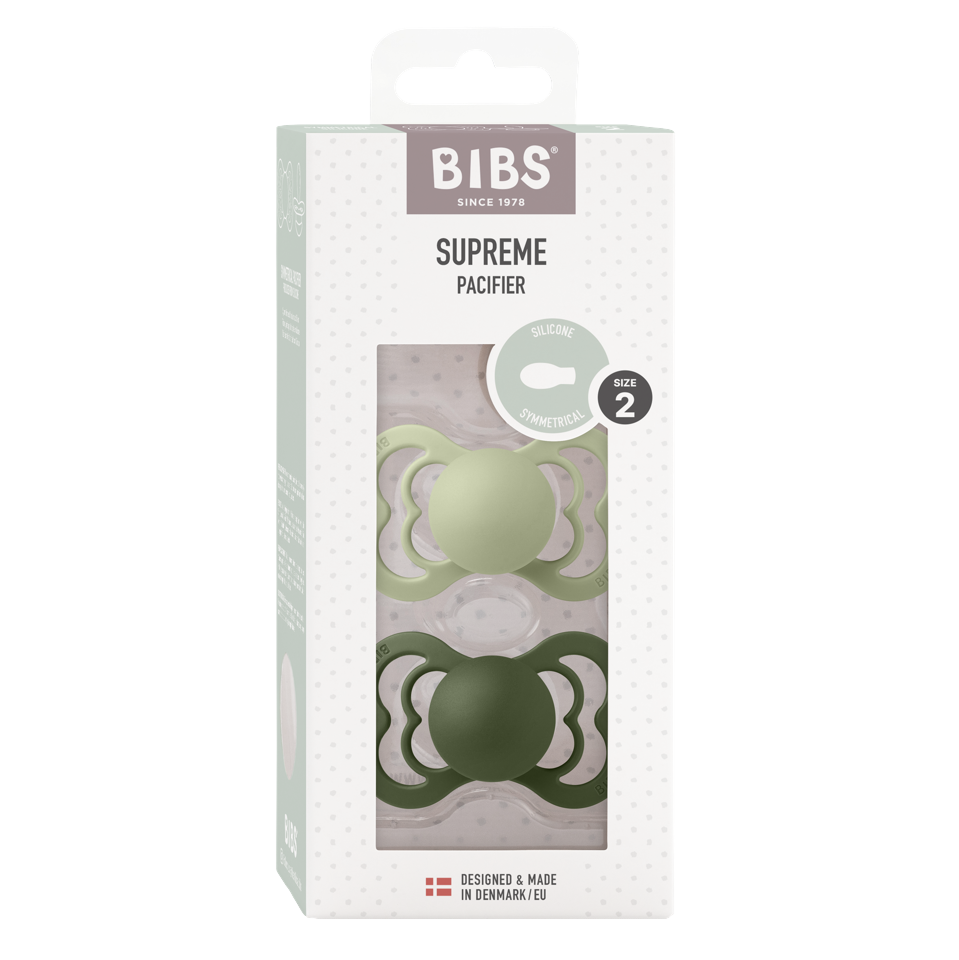 BIBS - Pacifier Supreme 2 PACK Silicone - Sage/Hunter Green - Size 2