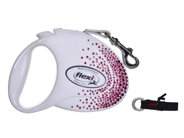 FLEXI Glam Splash Pink with Swarovski crystals M - Fleksibel hundesnor - 5 m - hvid