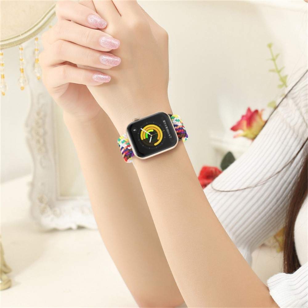 Apple Watch (42/41/40/38 mm) Elastisches Nylon Gummi Armband mit Schnalle (Gelenkumfang: 150-240mm) - Schwarz / Weiss