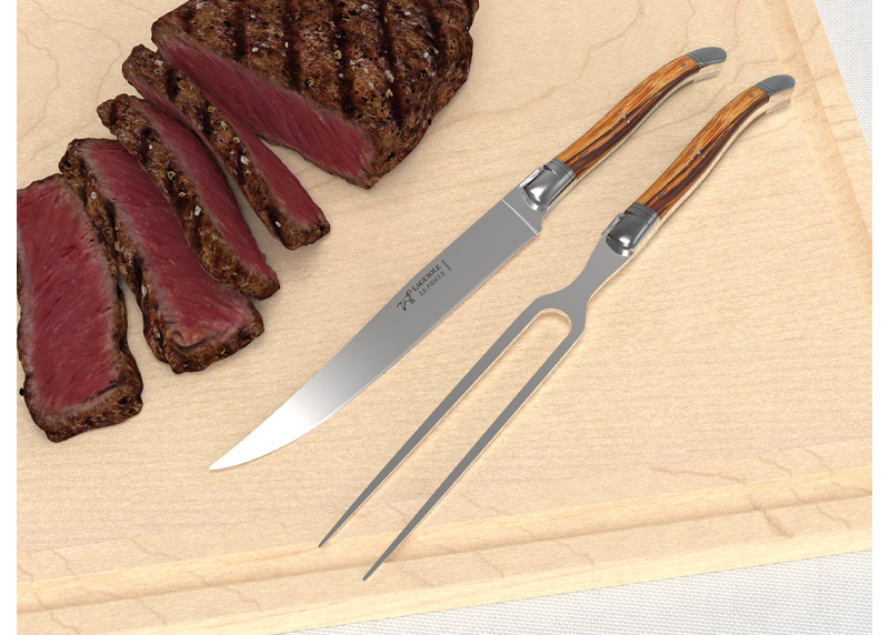 Service à viande Laguiole avec un manche en bois de serpent et mitres en acier inoxydable
