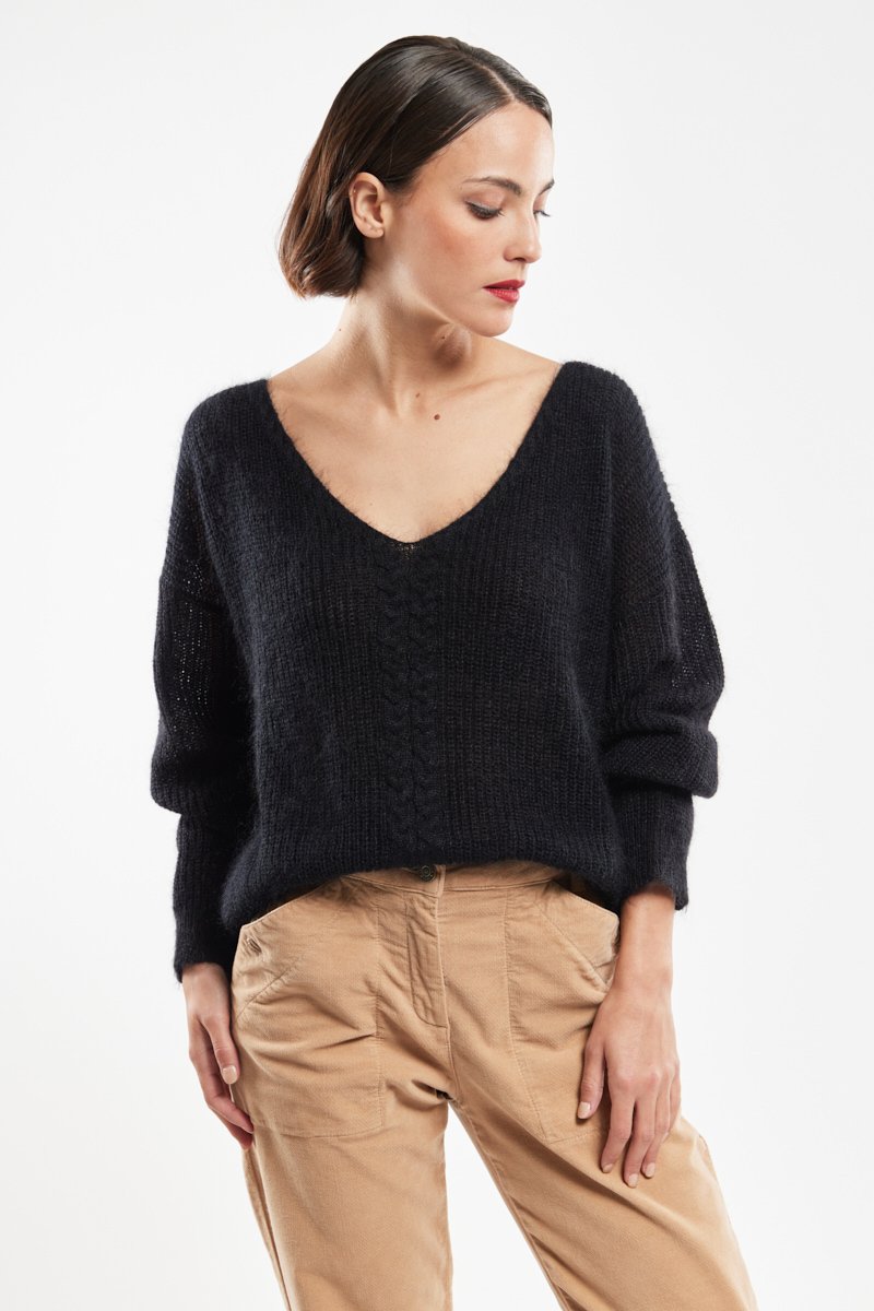 Pull maille torsadée - mohair et soie