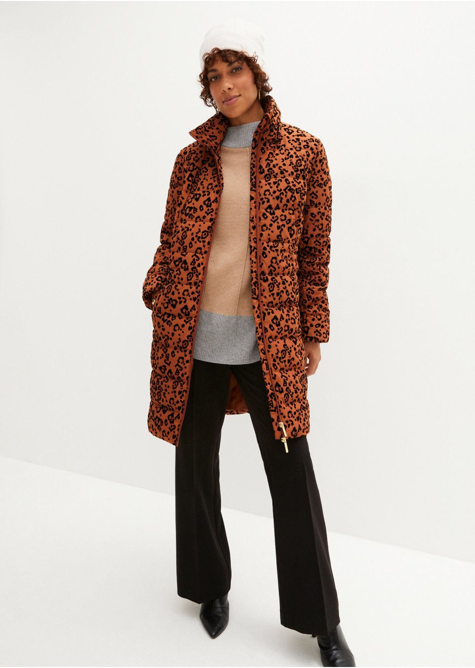 Manteau matelassé avec imprimé velours léopard