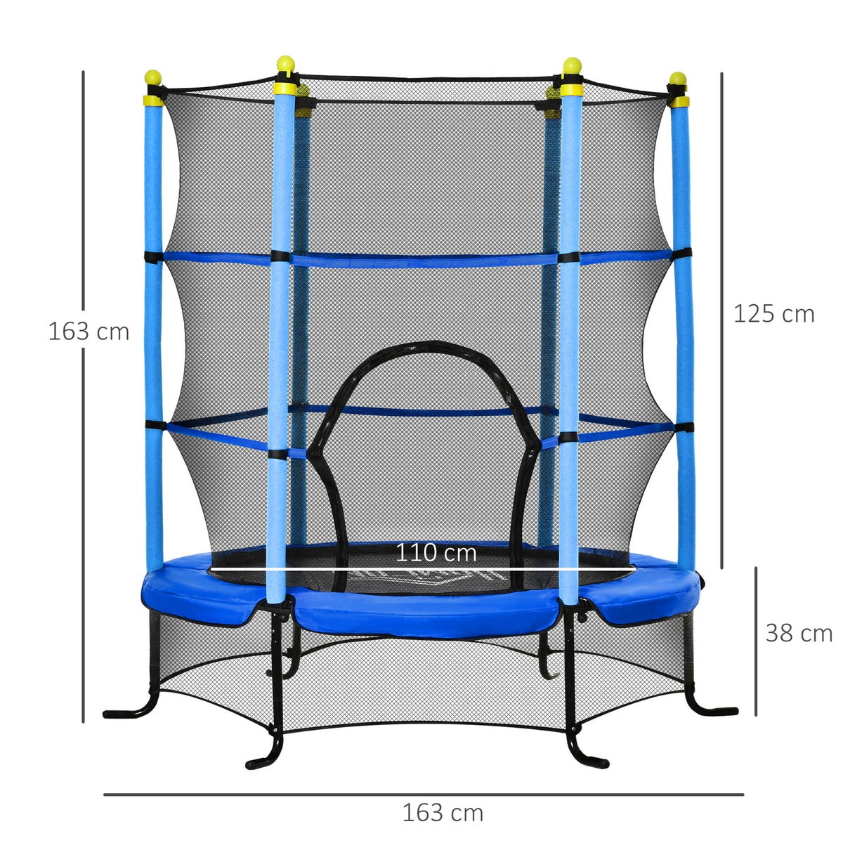 HOMCOM Trampoline voor kinderen, 163cm x 163cm x 163cm, staal, blauw, tot 50 kg