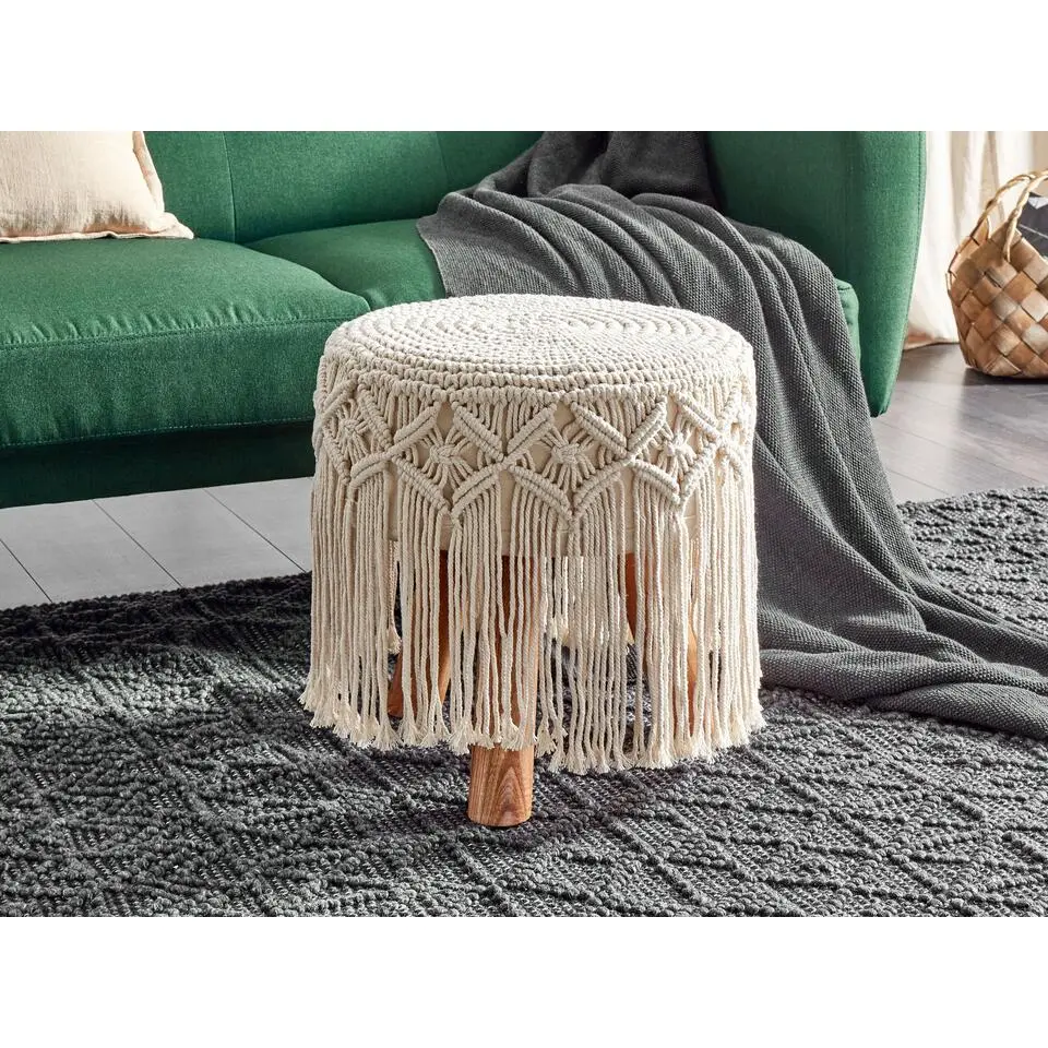 NAWABAD - Poef - Beige - 40 x 40 x 50 cm - Katoen