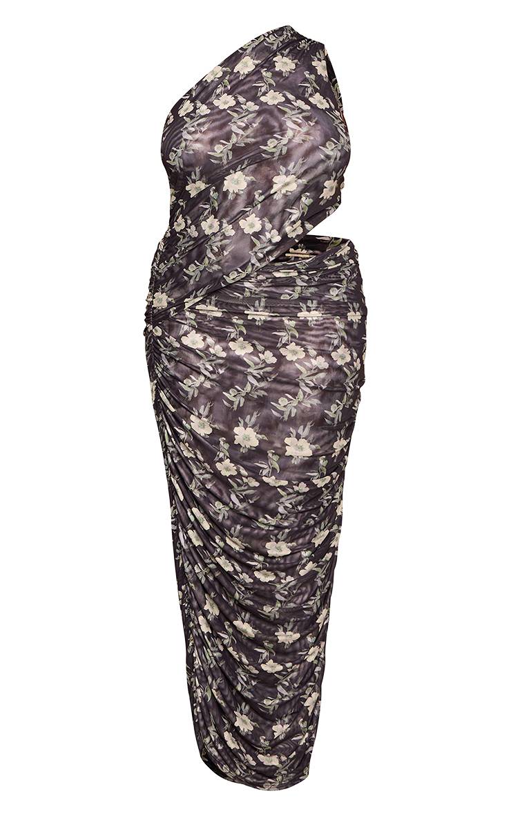 Noir Robe Moulante Grande Taille En Mesh À Imprimé Floral