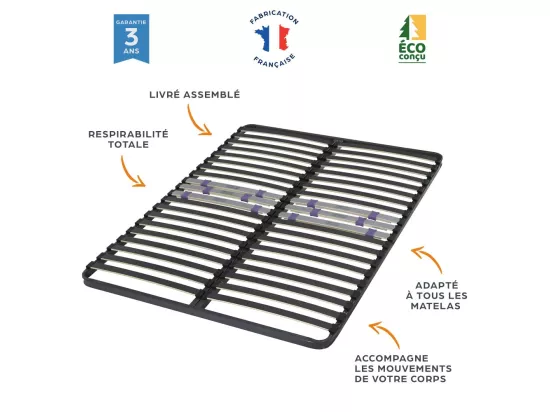 Sommier à lattes 140x190 C223 - 40 lattes bois - Fabrication française