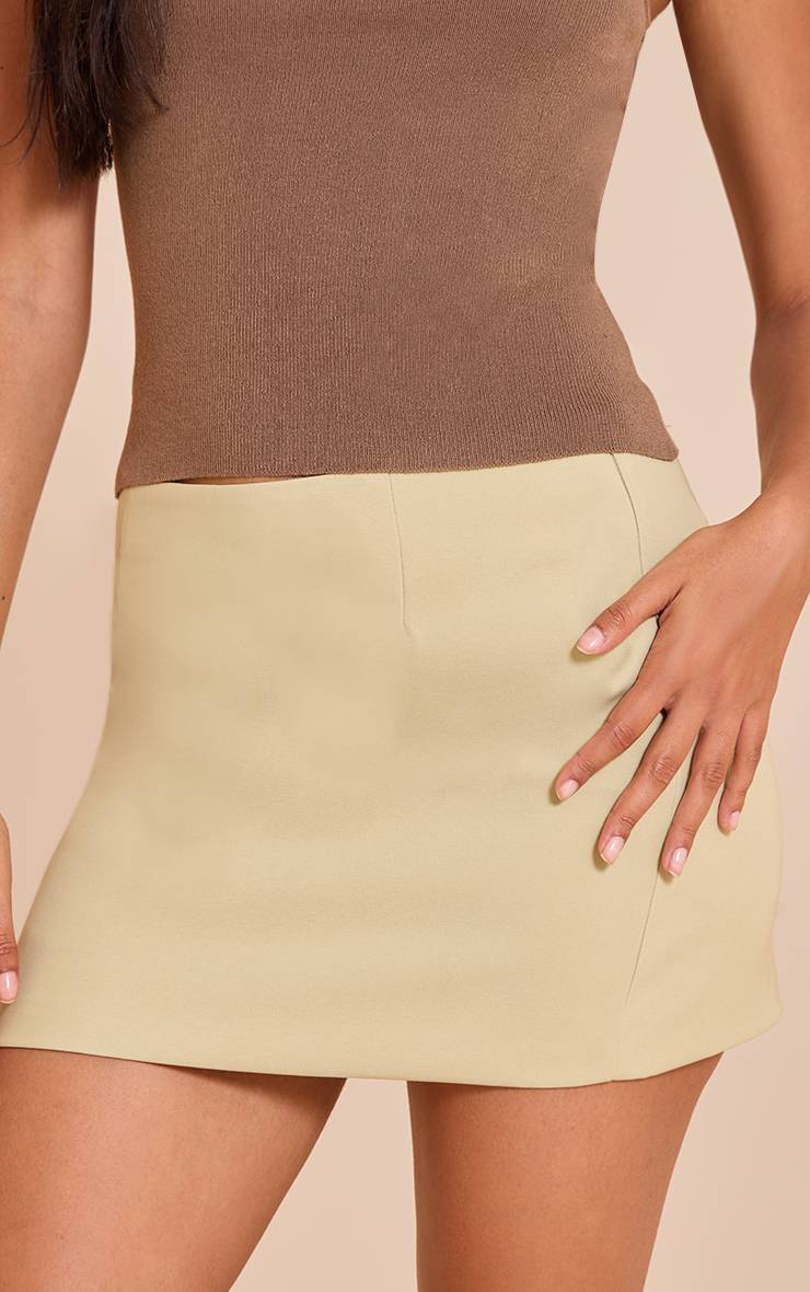 Vert Sauge Mini-jupe Taille Haute Évasée En Tissu Tissé