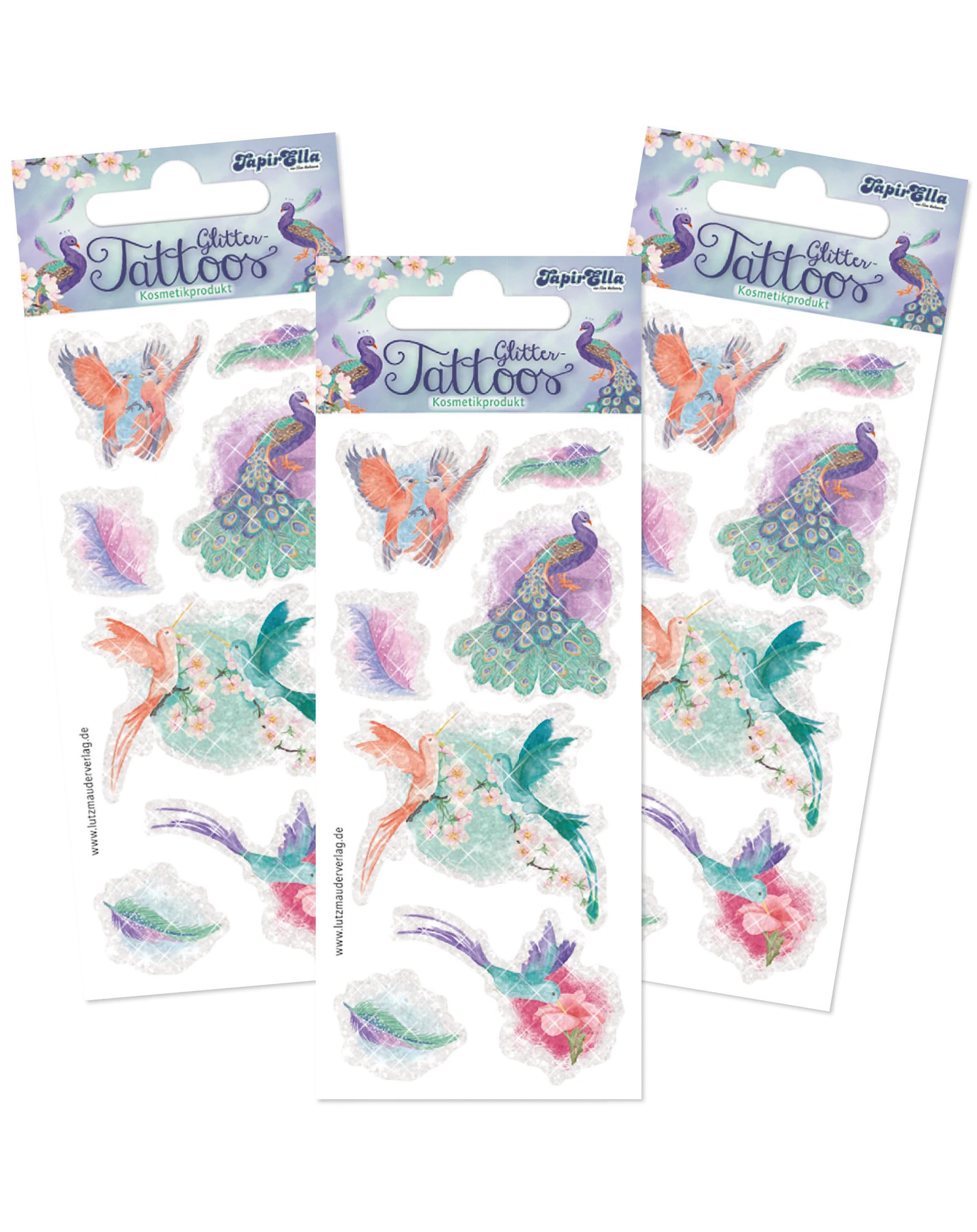 Tattooset TAPIRELLA PARADIESVÖGEL GLITTER 3-teilig