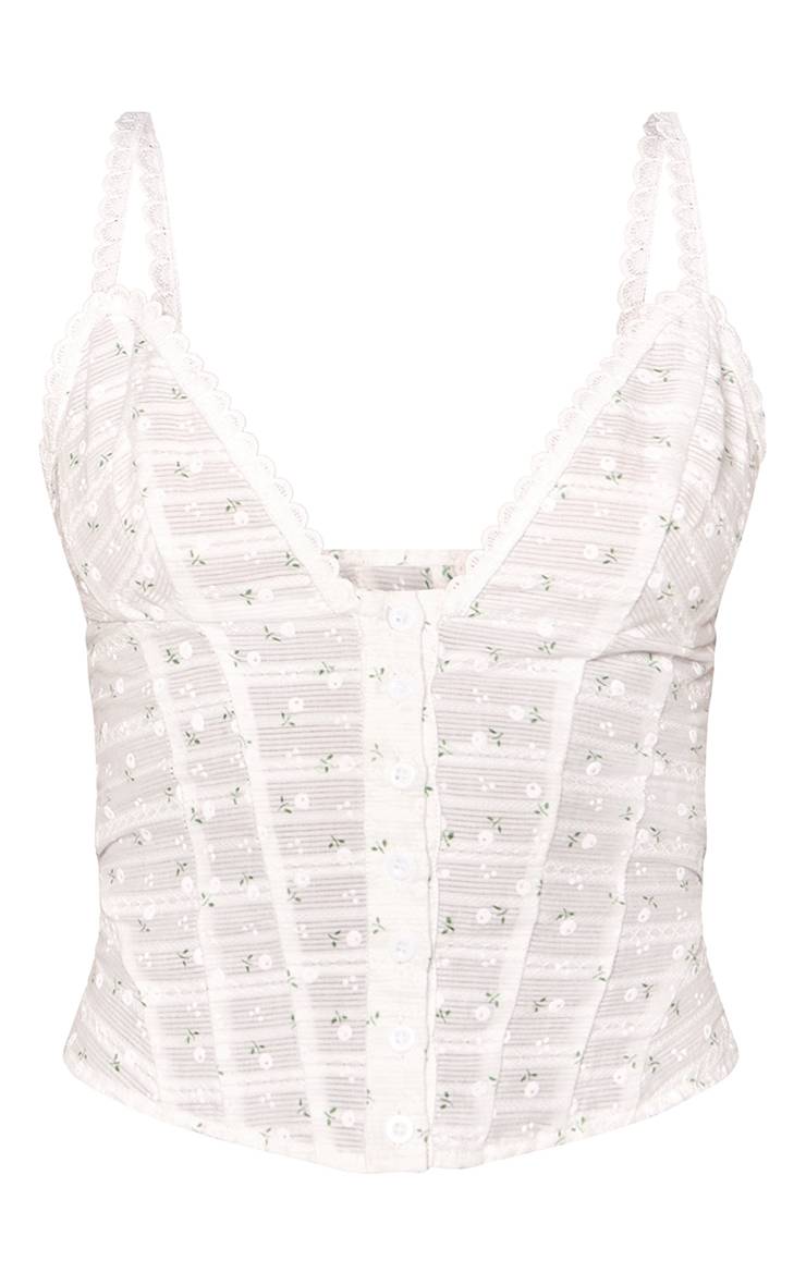 Whitefloral Débardeur Caraco Blanc À Fleurs En Coton Avec Boutonnage