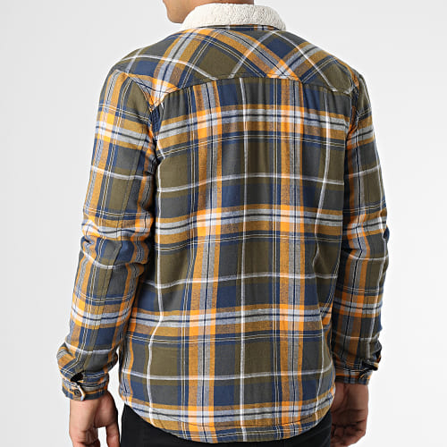 Veste Col Mouton A Carreaux Hess Vert Kaki Bleu Marine Jaune